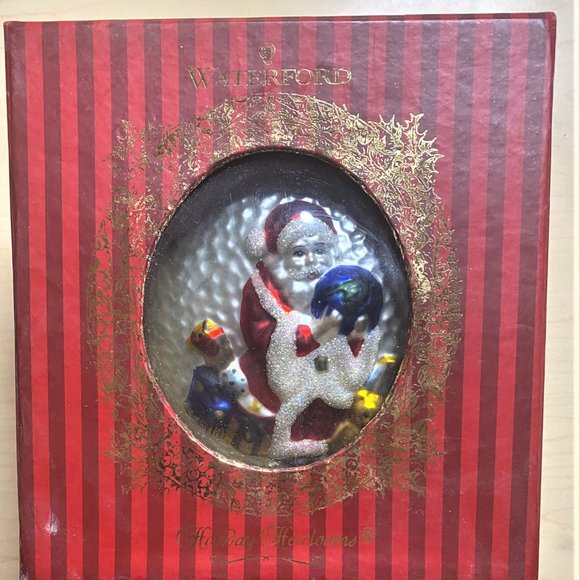 WATERFORD 2 Sided 3 D Blown Glass Santa Claus Globe Toys Christmas Tree Ornament - Picture 2 of 4